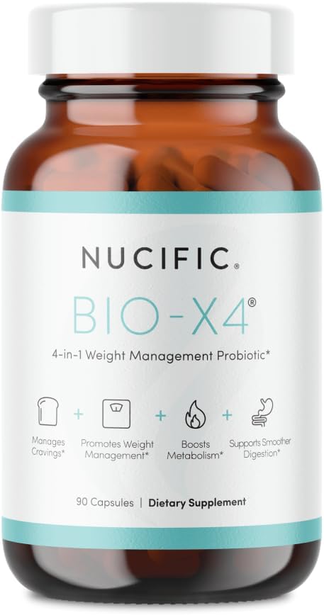 Bottle of 4-in-1 probiotic and metabolism support supplement, 90 count