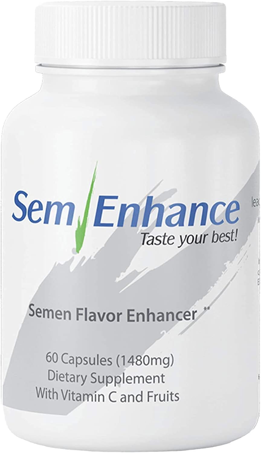 Bottle of men's vitality supplement with pineapple, kiwi and vitamin C capsules