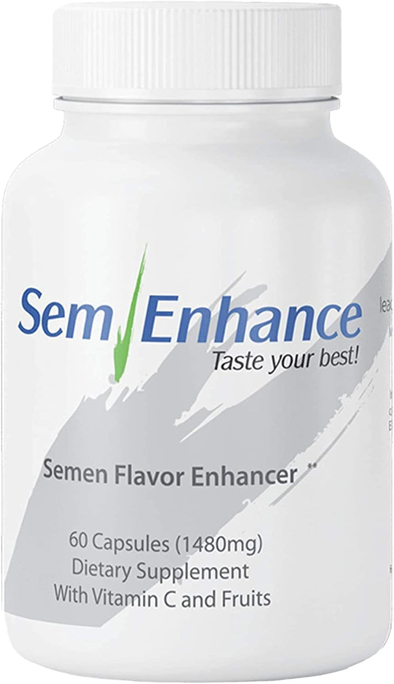 Bottle of men's vitality supplement with pineapple, kiwi and vitamin C capsules