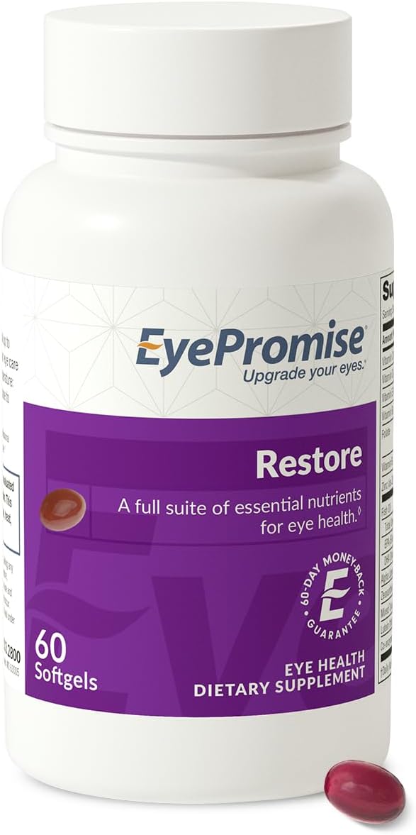 Bottle of eye health supplement with lutein, zeaxanthin and omega-3 softgels, 60 count