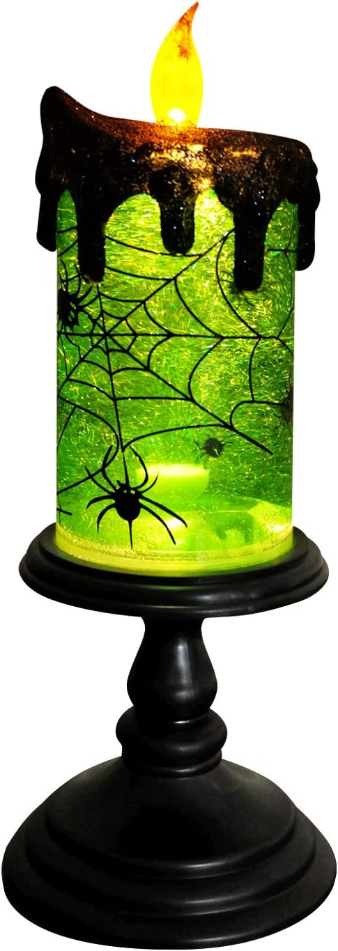 Halloween Snow Globe Candle – Witch LED Flameless Candle with Timer & Glitter