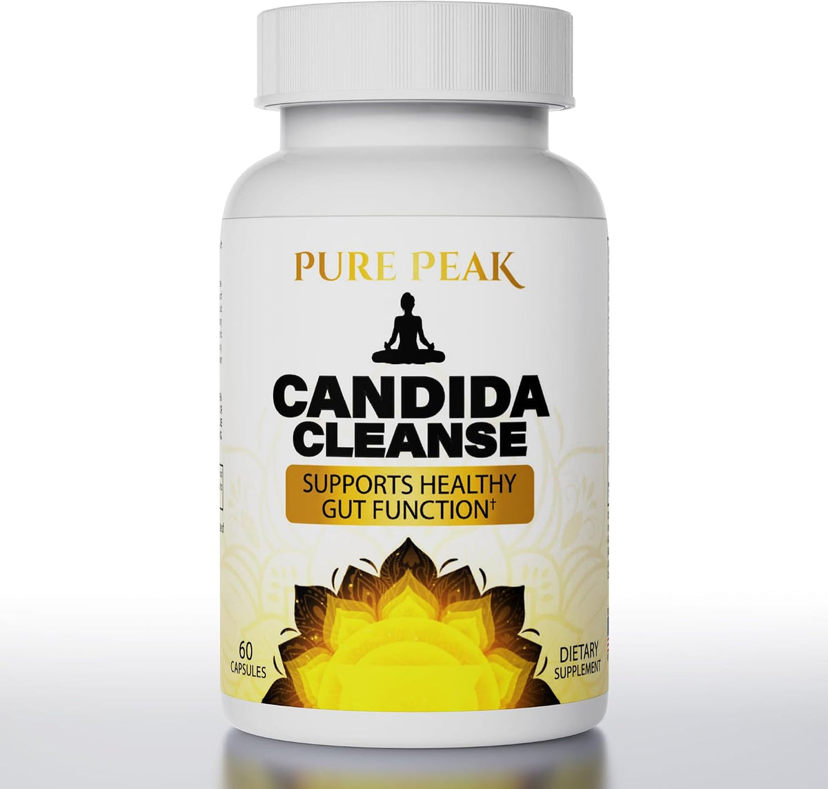 Bottle of candida cleanse capsules with oregano and caprylic acid for gut support, 60 count