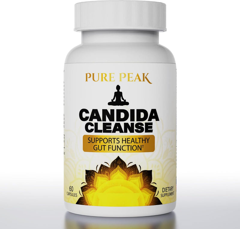 Bottle of candida cleanse capsules with oregano and caprylic acid for gut support, 60 count
