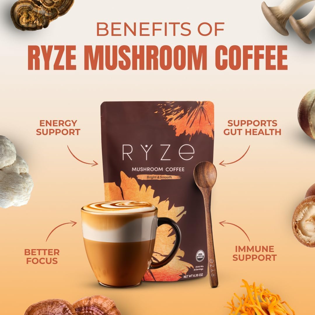Mushroom Coffee with 6 Adaptogens, Organic Energy & Focus Blend