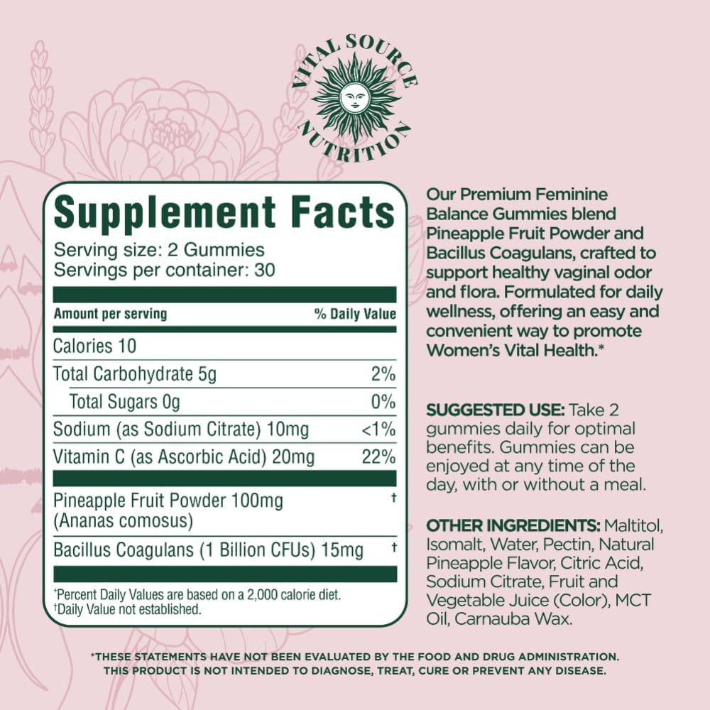Feminine Balance Gummies for Women, pH & Probiotic Support, 60ct
