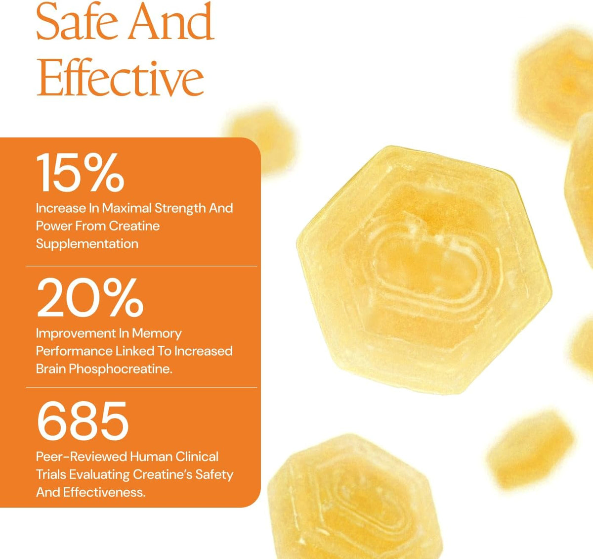 Creatine Monohydrate Gummies 4.5g, Strength & Focus, Orange, 90ct
