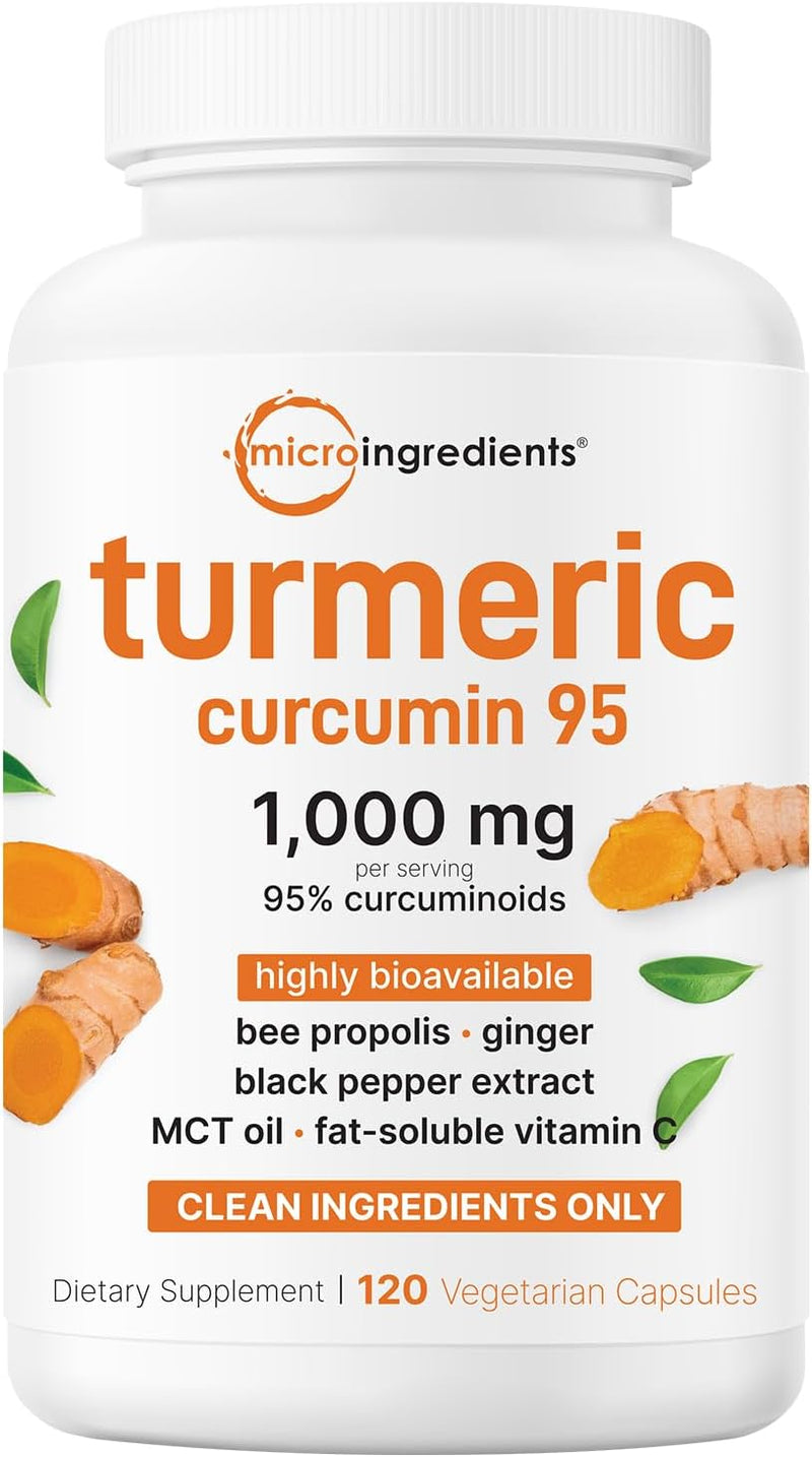 Bottle of turmeric curcumin 1000mg complex with black pepper and ginger, 120 count