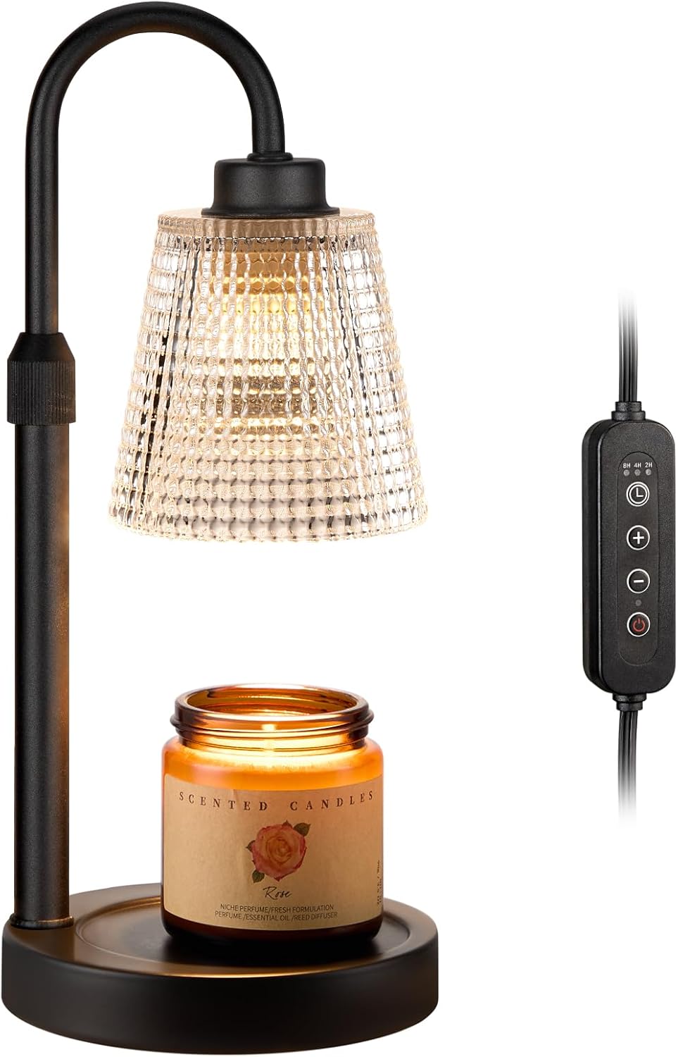 Dimmable Candle Warmer Lamp with Timer | Height Adjustable Flame-Free Wax Warmer, Matte Black