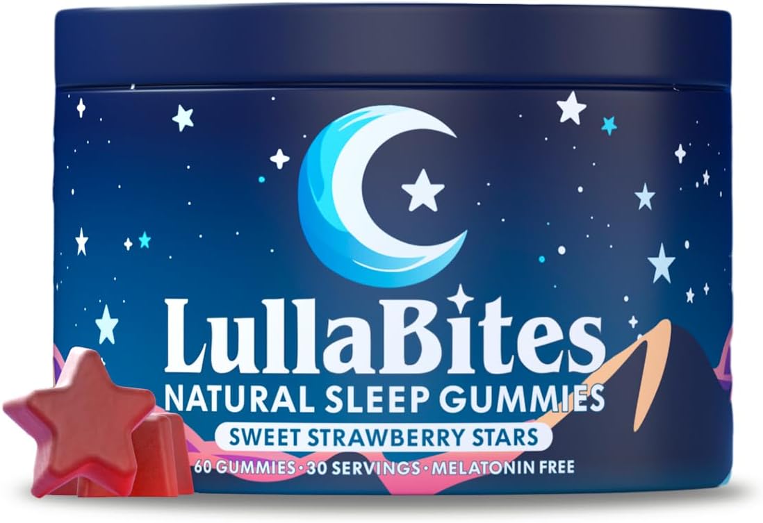 Bottle of melatonin-free sleep gummies with 5-HTP and valerian, strawberry flavor, 60 count