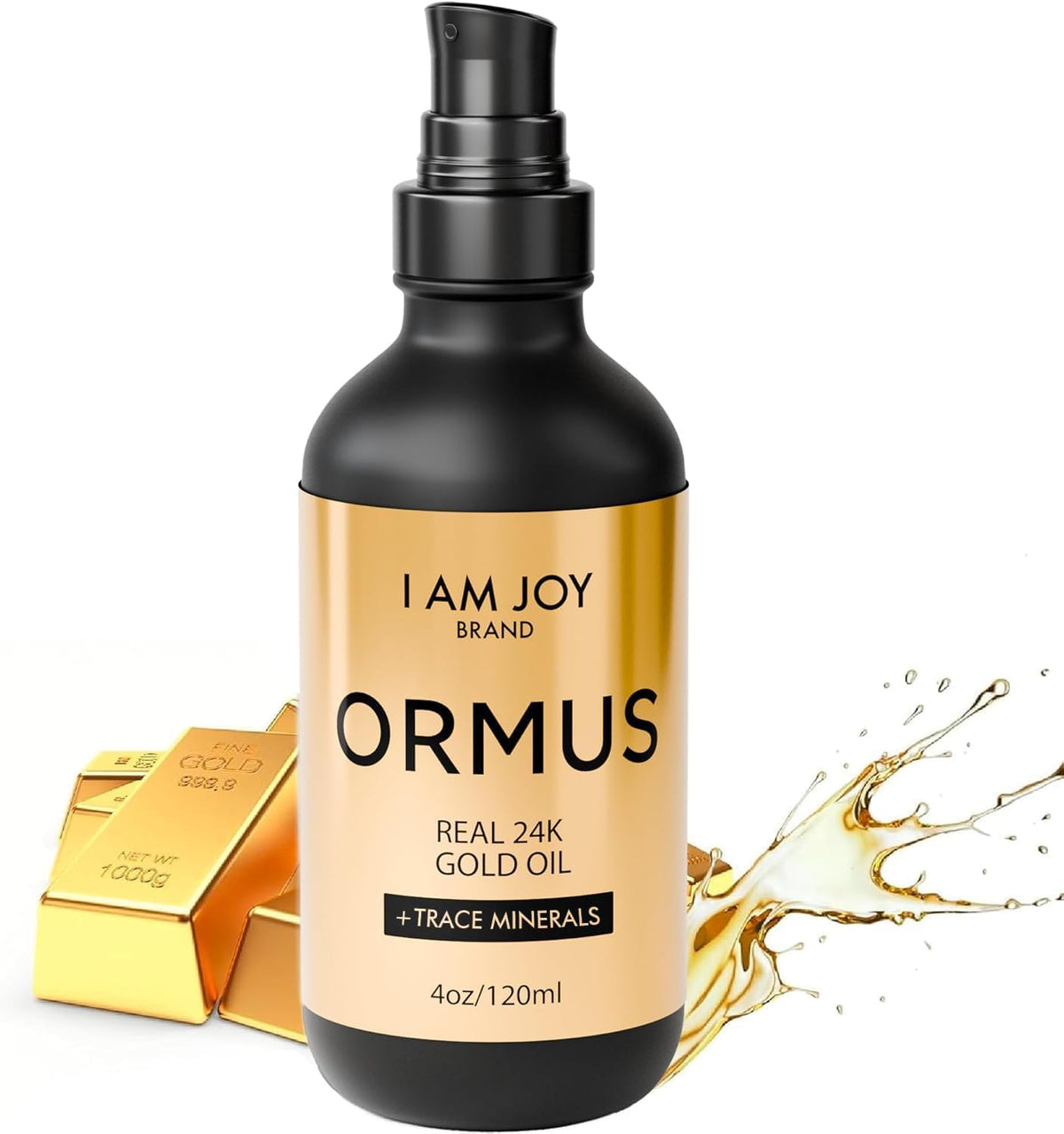 Bottle of Ormus MCT oil with colloidal 24k gold and trace minerals, 4 oz