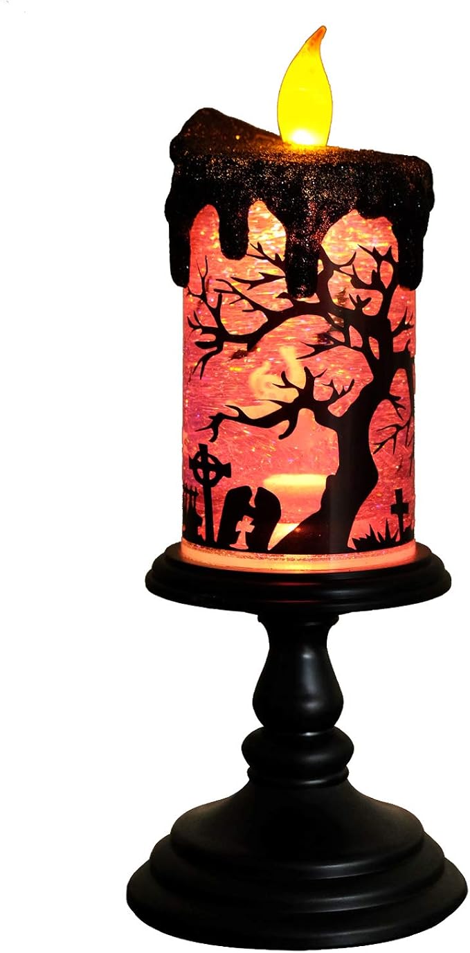 Halloween Snow Globe Candle – Witch LED Flameless Candle with Timer & Glitter