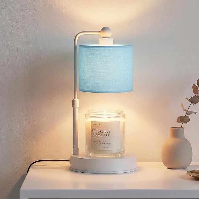 Adjustable Height Candle Warmer Lamp with Timer | Dimmable, Rustic Linen Shade, Metal Base