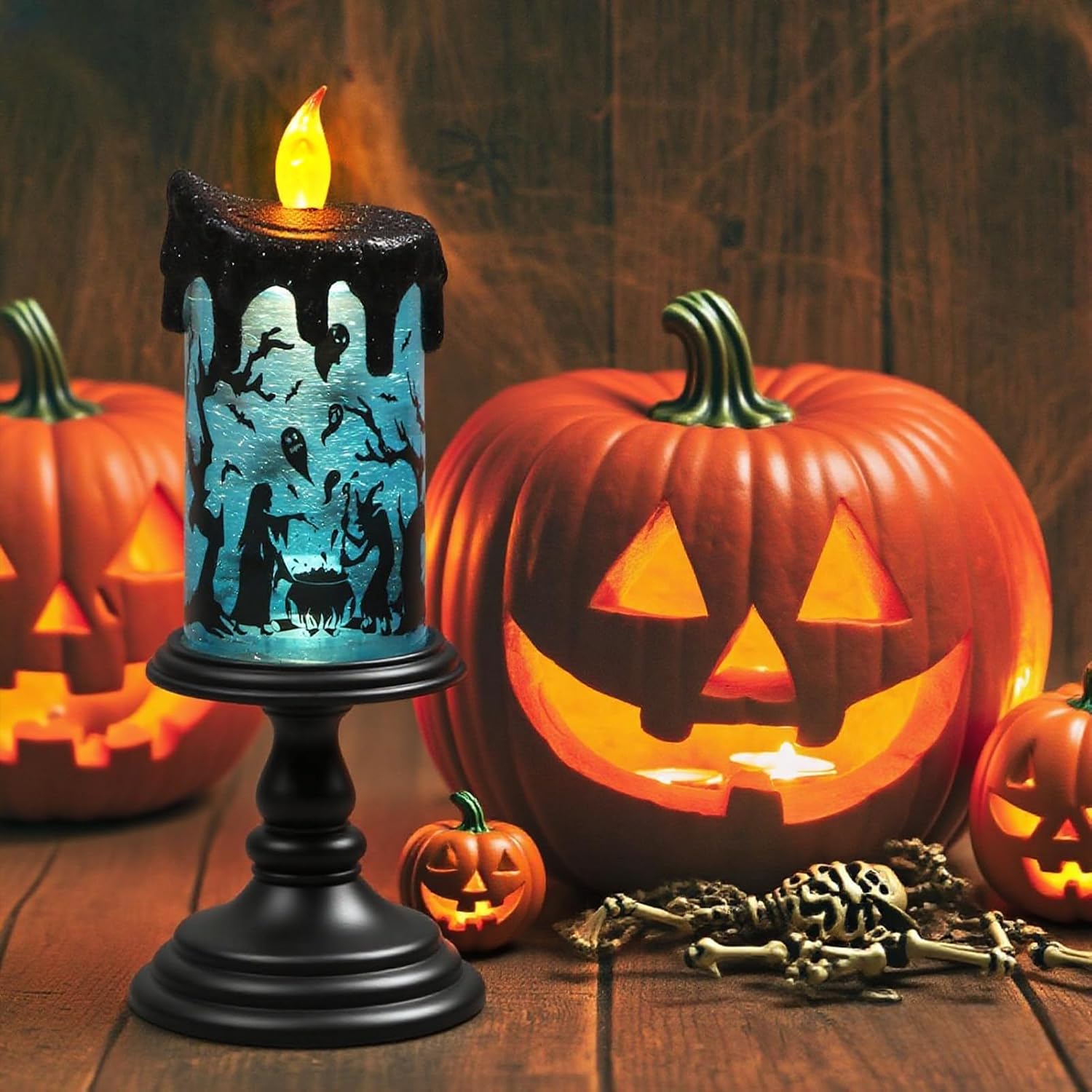 Halloween Snow Globe Candle – Witch LED Flameless Candle with Timer & Glitter