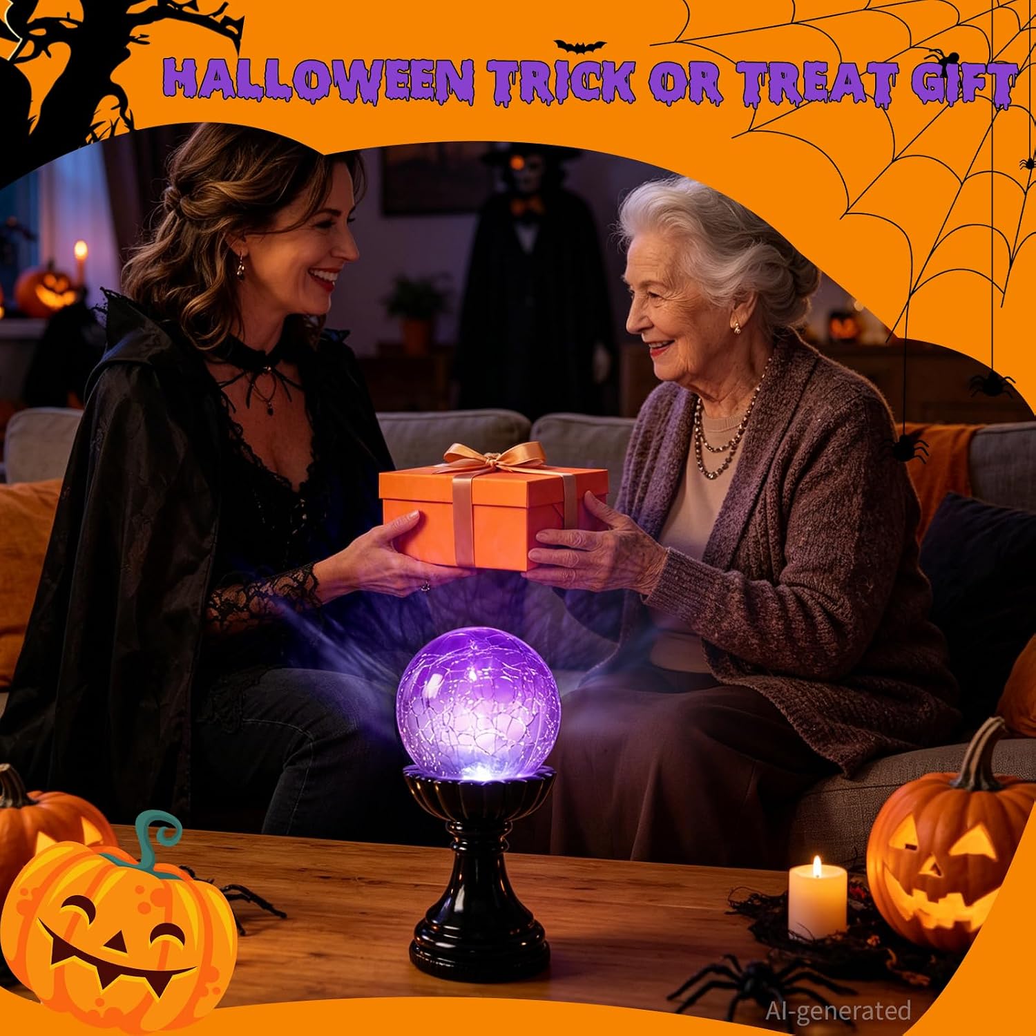 Halloween Crystal Ball Lamp, Purple LED Crackle Glass Globe