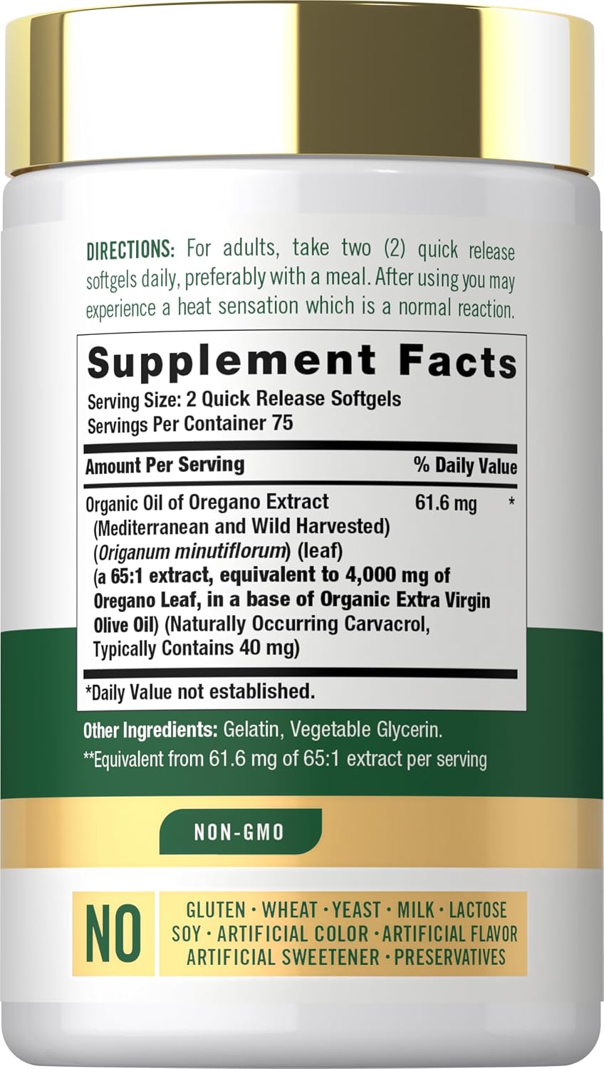 Oregano Oil Softgels, High Potency with Carvacrol, Daily Wellness