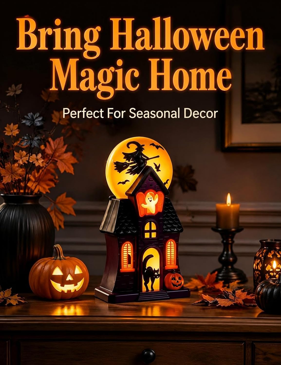 Halloween Haunted House Lamp – LED Resin Tabletop Decoration with USB