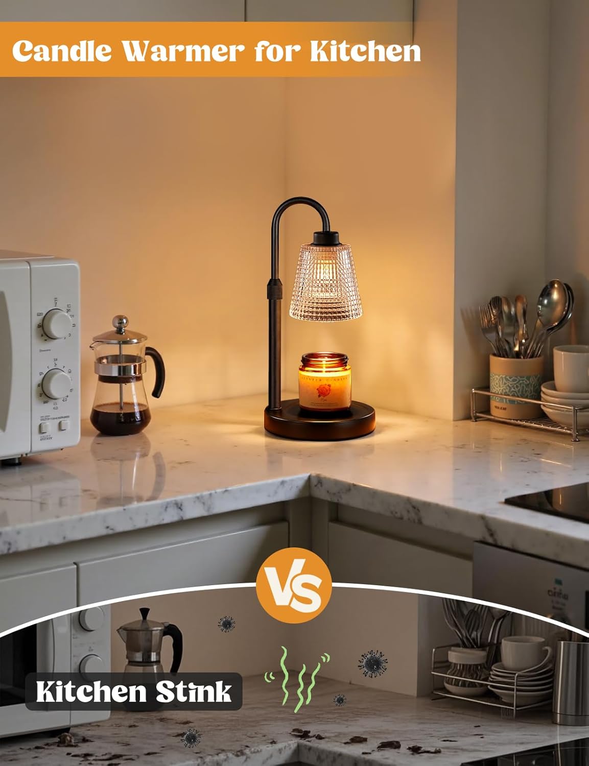 Dimmable Candle Warmer Lamp with Timer | Height Adjustable Flame-Free Wax Warmer, Matte Black