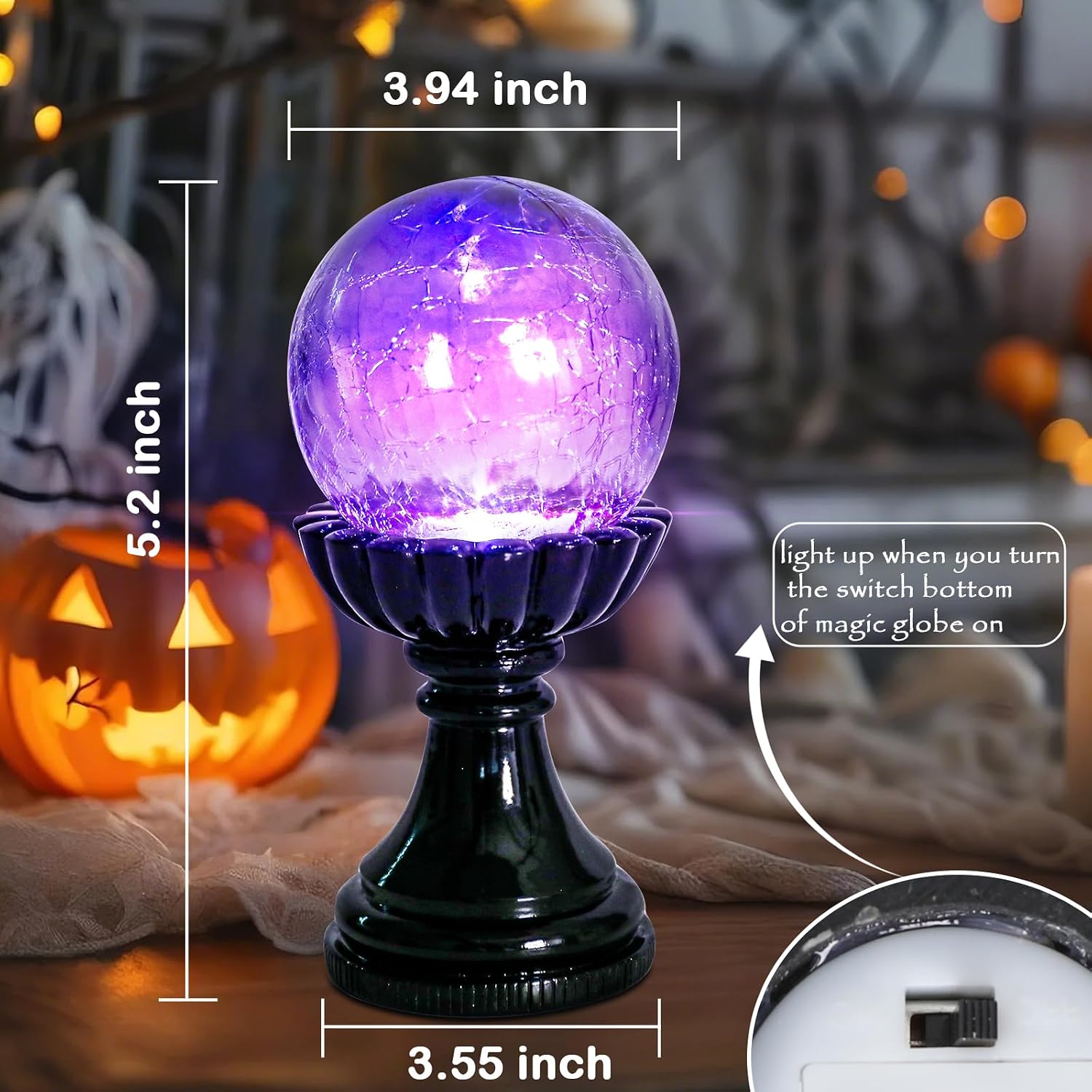 Halloween Crystal Ball Lamp, Purple LED Crackle Glass Globe