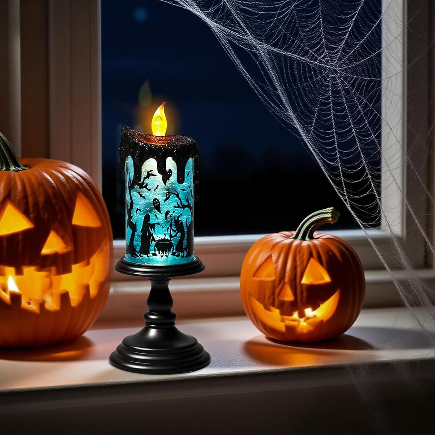 Halloween Snow Globe Candle – Witch LED Flameless Candle with Timer & Glitter