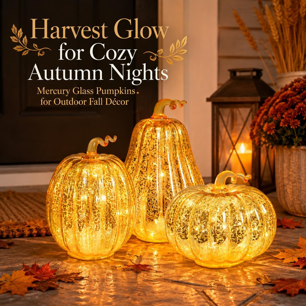 Glass Pumpkin Lights Set of 3, Timer Fall Halloween Table Lamps