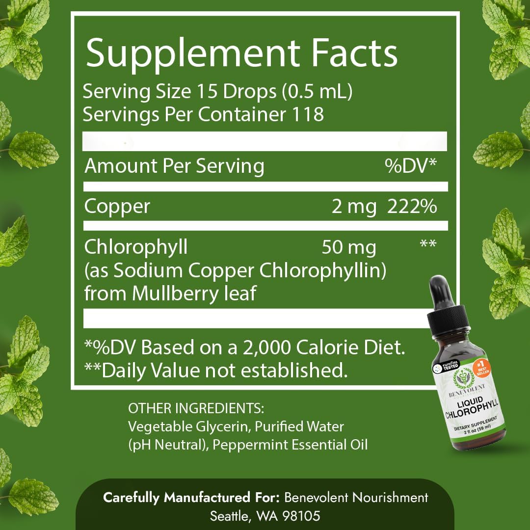 Liquid Chlorophyll Drops, Skin & Internal Freshness Support, Mint