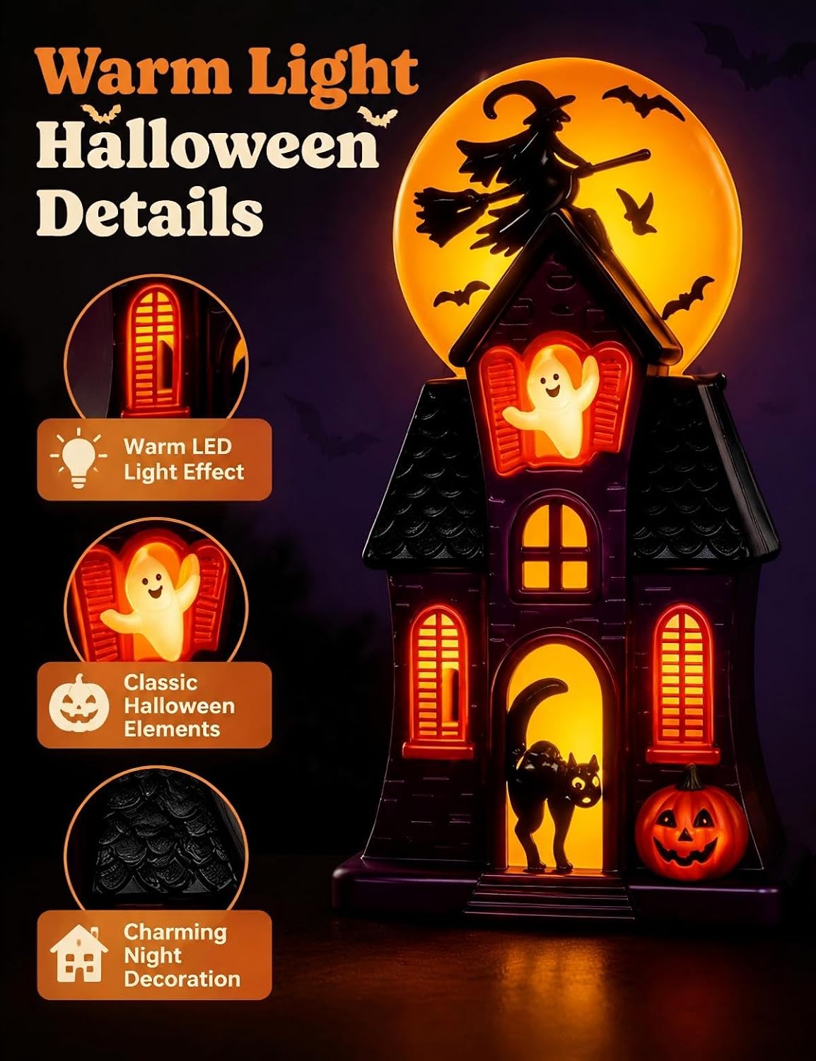Halloween Haunted House Lamp – LED Resin Tabletop Decoration with USB