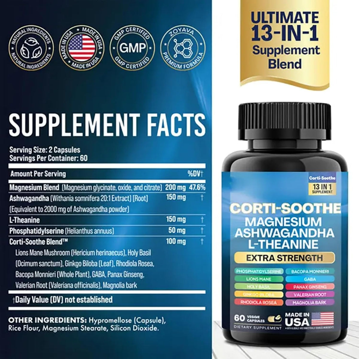 Cortisol & Adrenal Support Supplement with Ashwagandha, 60ct