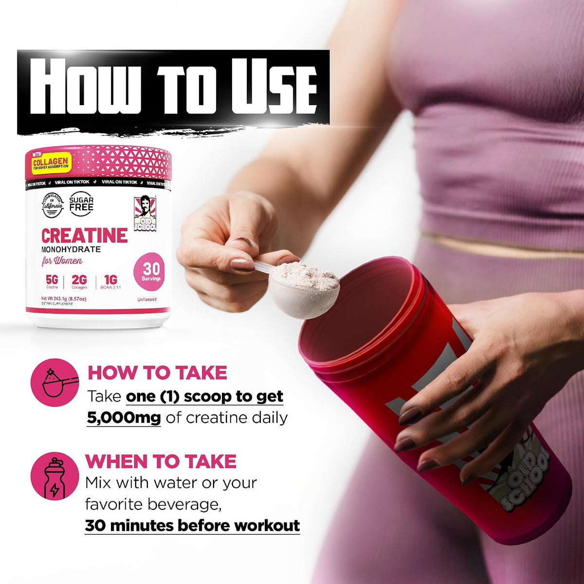 Creatine Monohydrate for Women with BCAA & Collagen, Unflavored