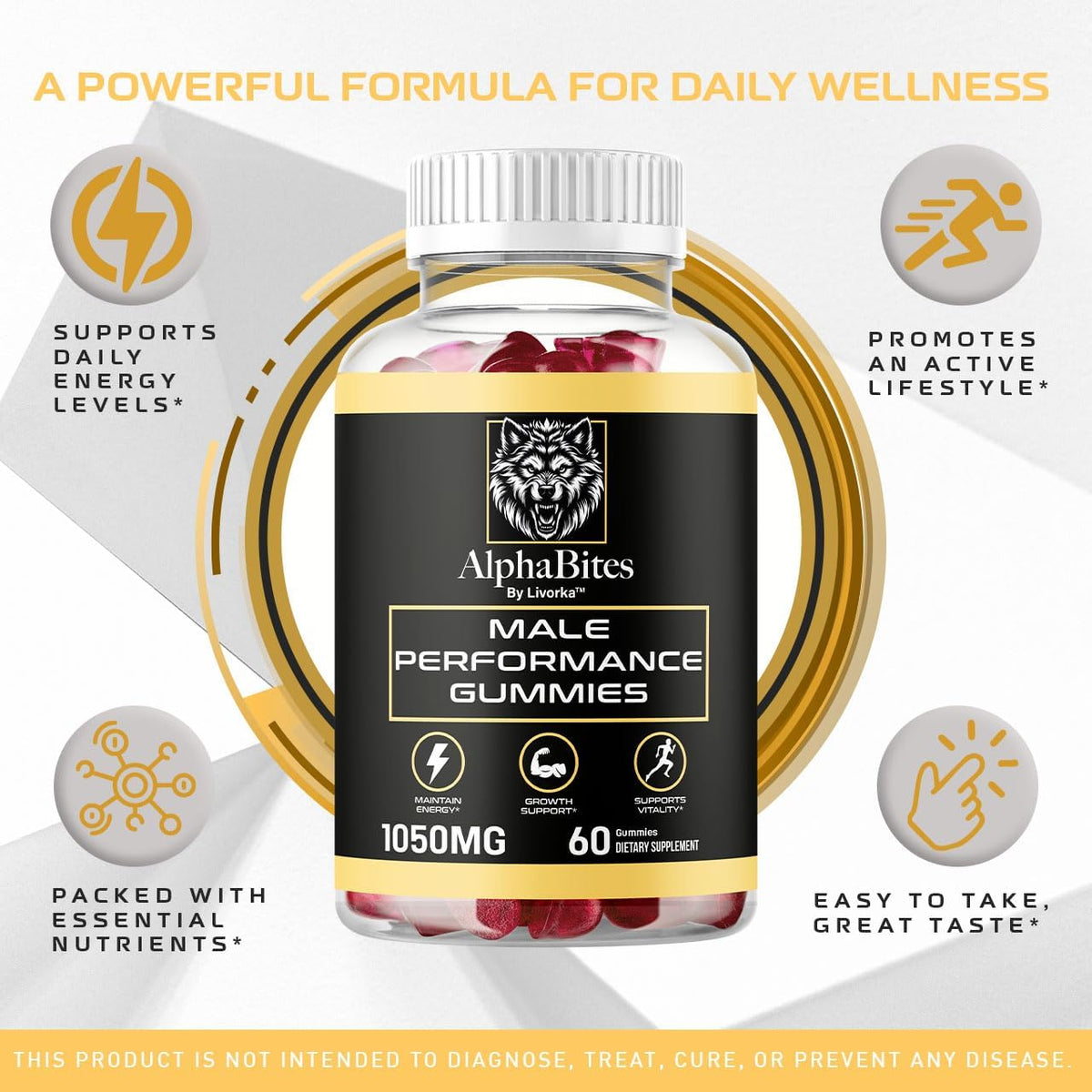 Men's Daily Support Gummies, Energy & Vitality, Apple, 60ct