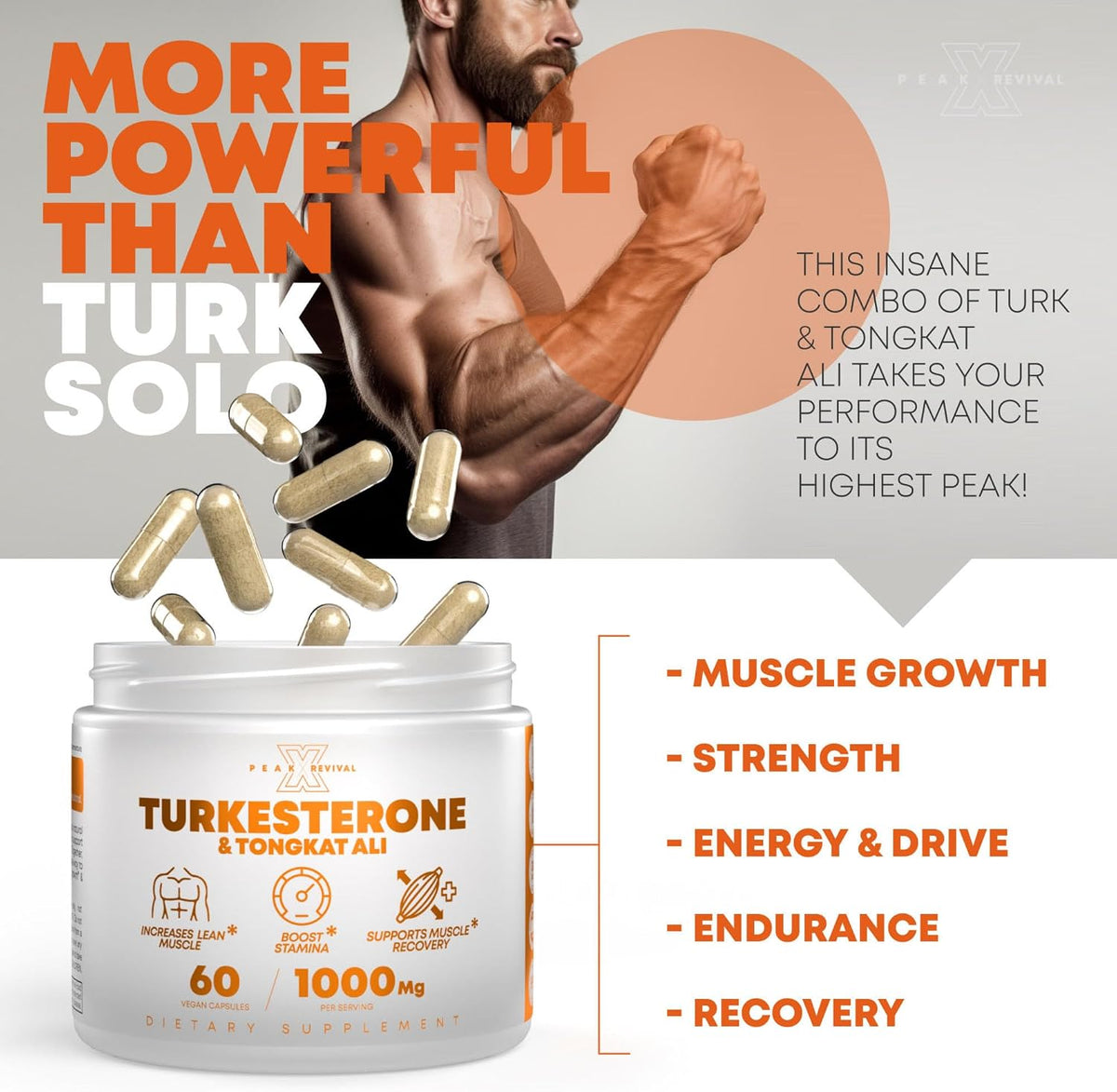 Turkesterone & Tongkat Ali Supplement, Muscle & Stamina, 60ct