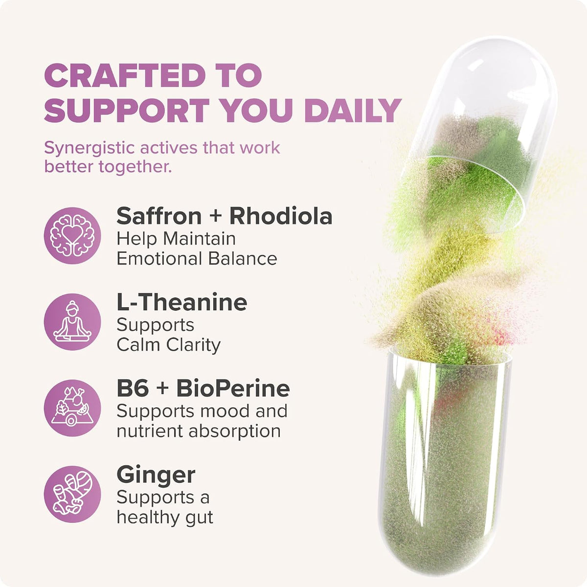 Saffron Supplement with L-Theanine & Magnesium, Mood & Focus, Vegan
