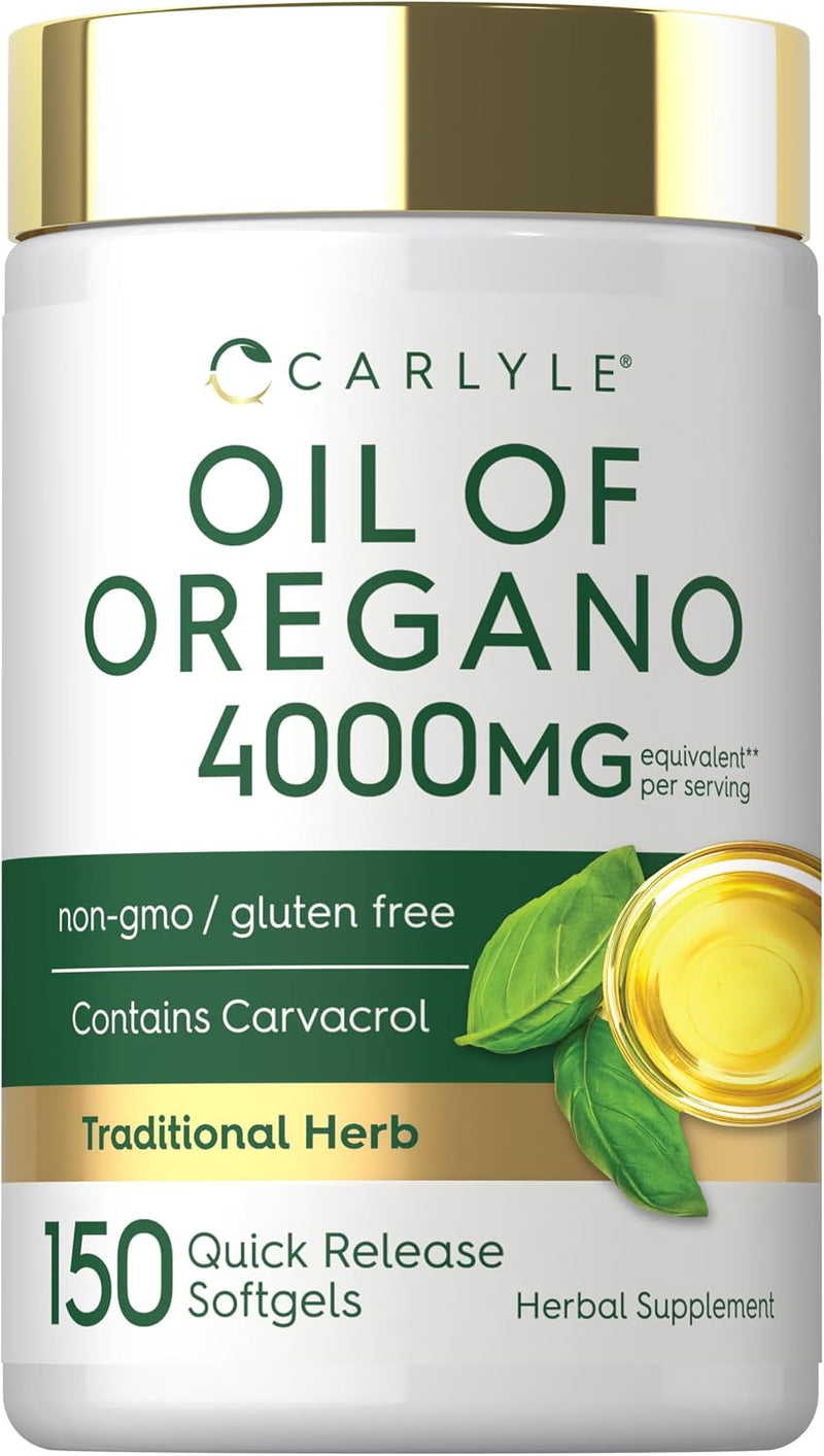 Bottle of high-potency oregano oil softgels with carvacrol for daily wellness