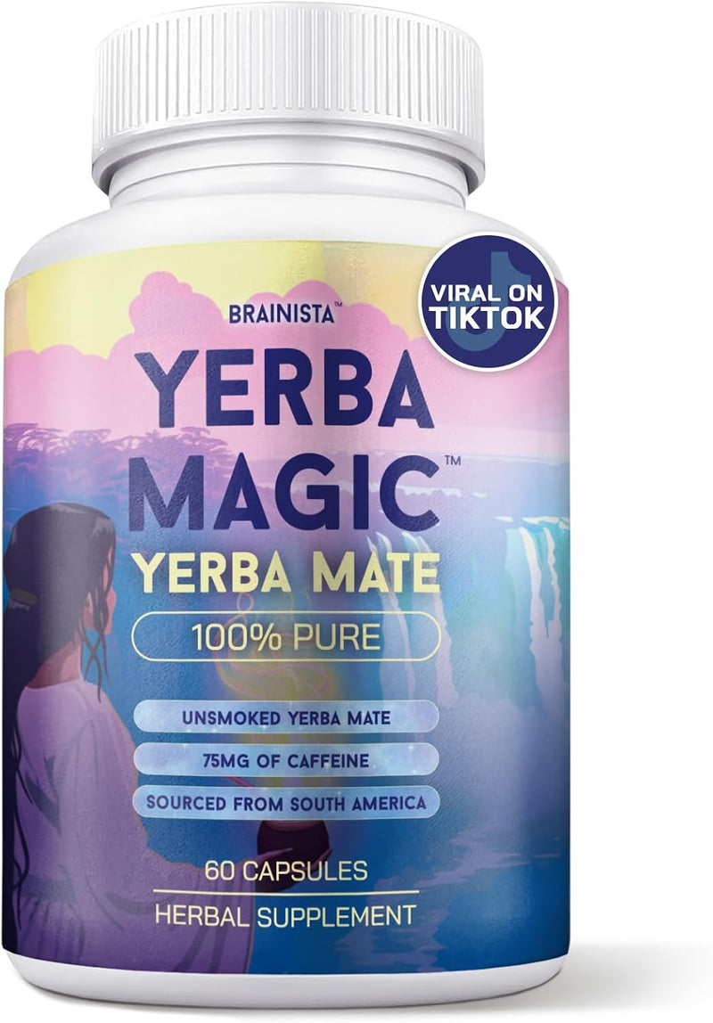 Bottle of yerba mate extract capsules 375mg for natural energy and focus, 60 count