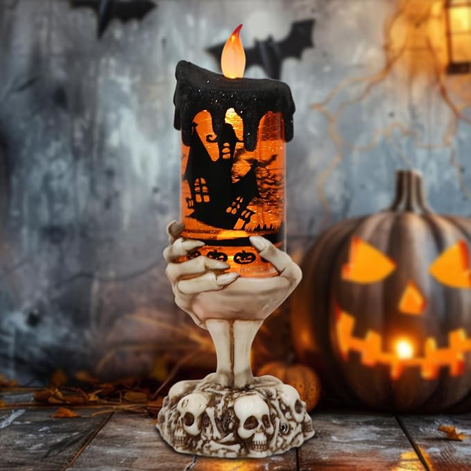 Halloween Snow Globe Candle – Witch LED Flameless Candle with Timer & Glitter