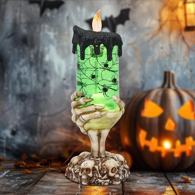 Halloween Snow Globe Candle – Witch LED Flameless Candle with Timer & Glitter