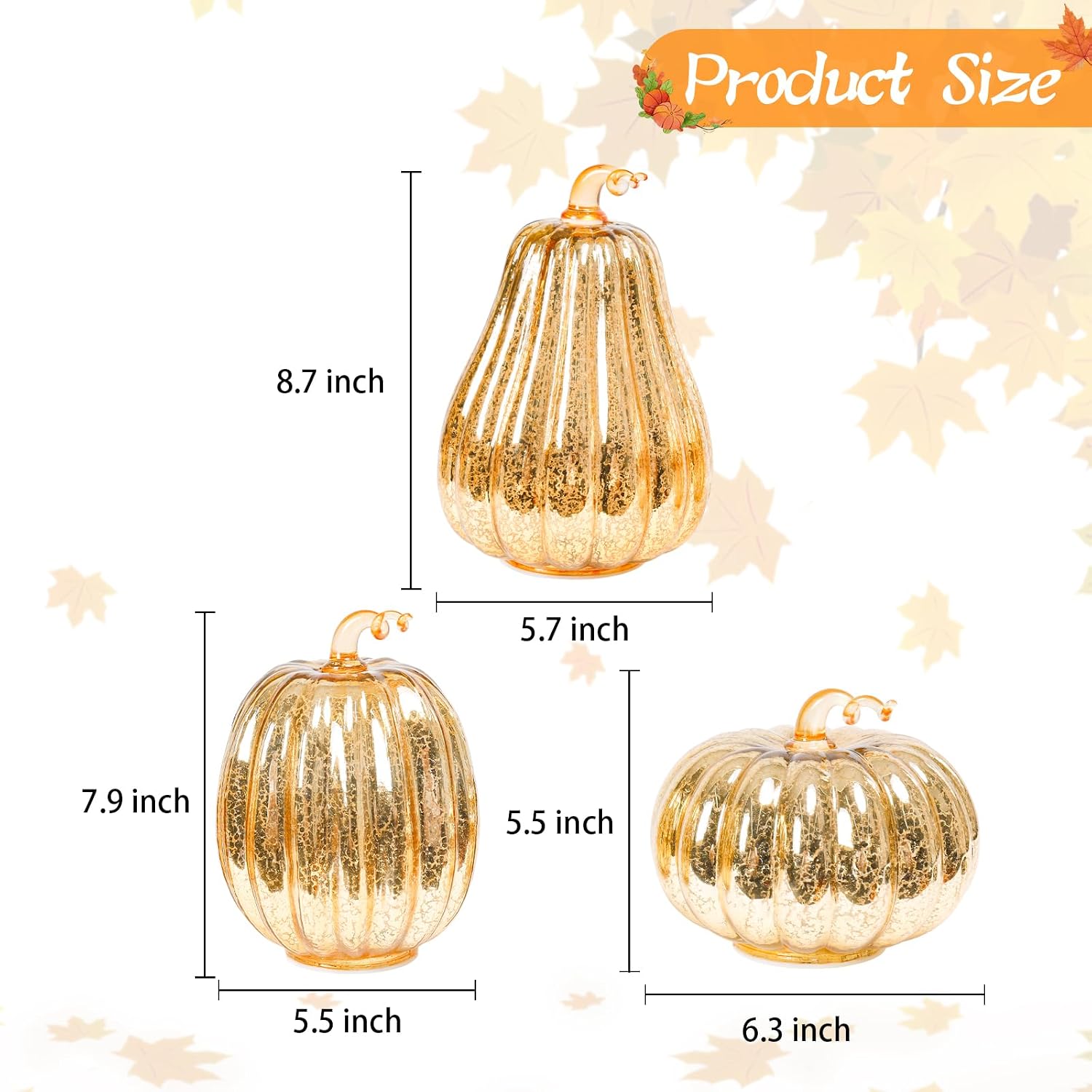 Glass Pumpkin Lights Set of 3, Timer Fall Halloween Table Lamps