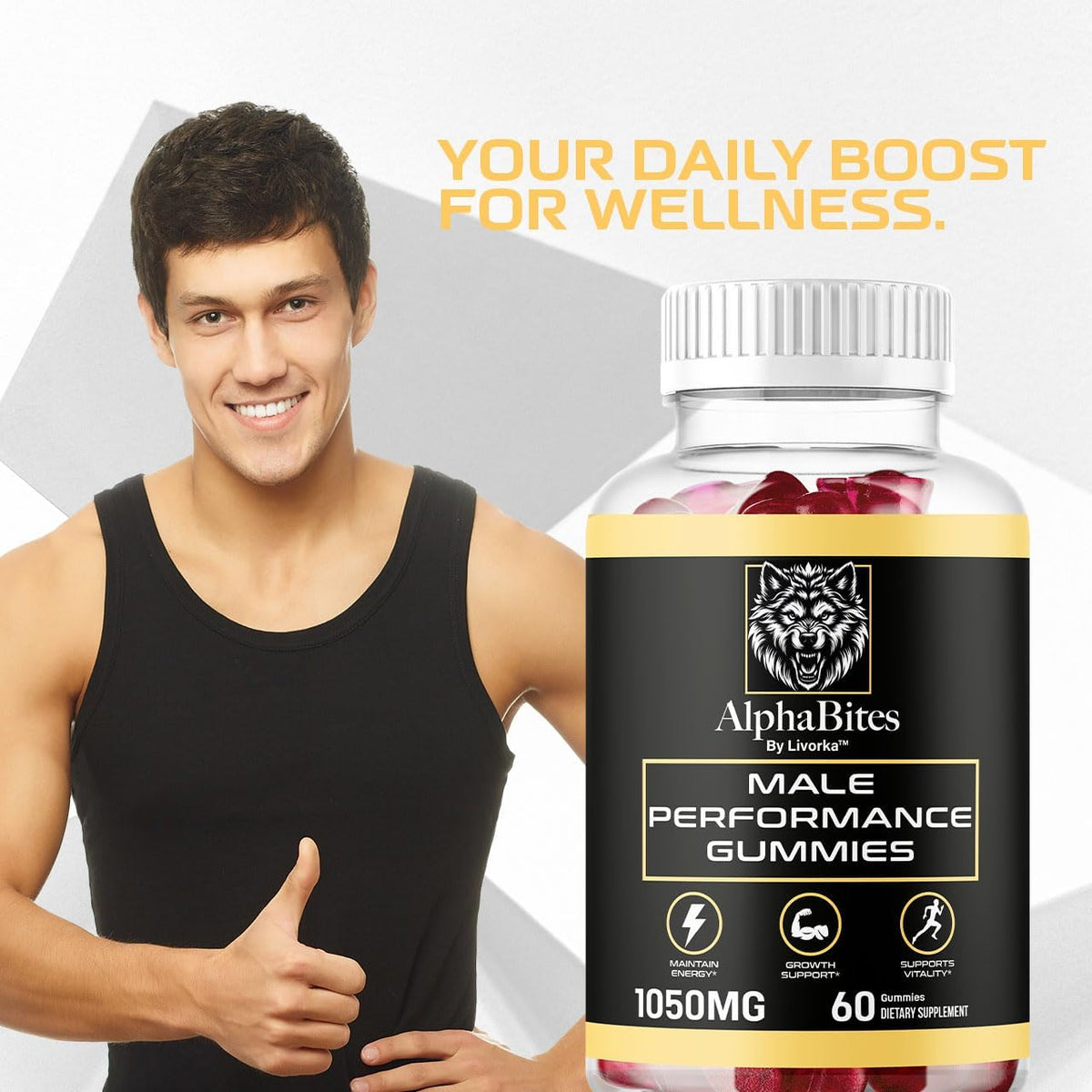 Men's Daily Support Gummies, Energy & Vitality, Apple, 60ct