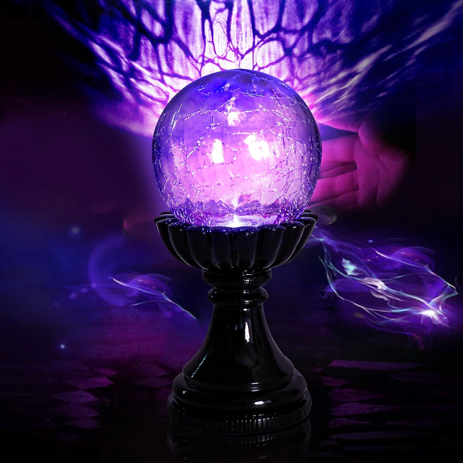 Purple LED crackle glass crystal ball lamp for Halloween decor