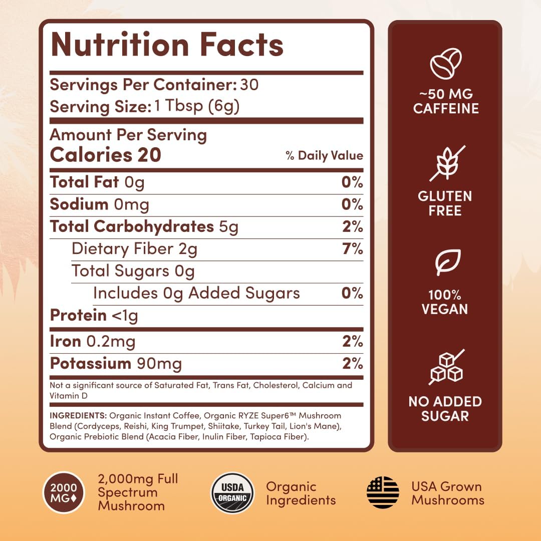 Mushroom Coffee with 6 Adaptogens, Organic Energy & Focus Blend