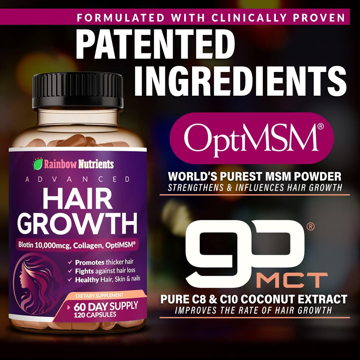 Hair Growth Vitamins for Women, Biotin 10000mcg & Collagen, 120ct
