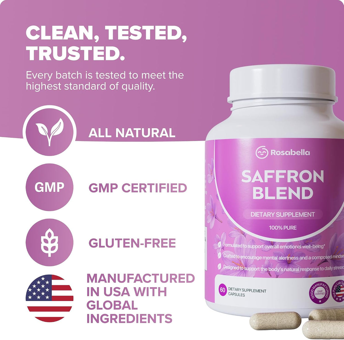 Saffron Supplement with L-Theanine & Magnesium, Mood & Focus, Vegan