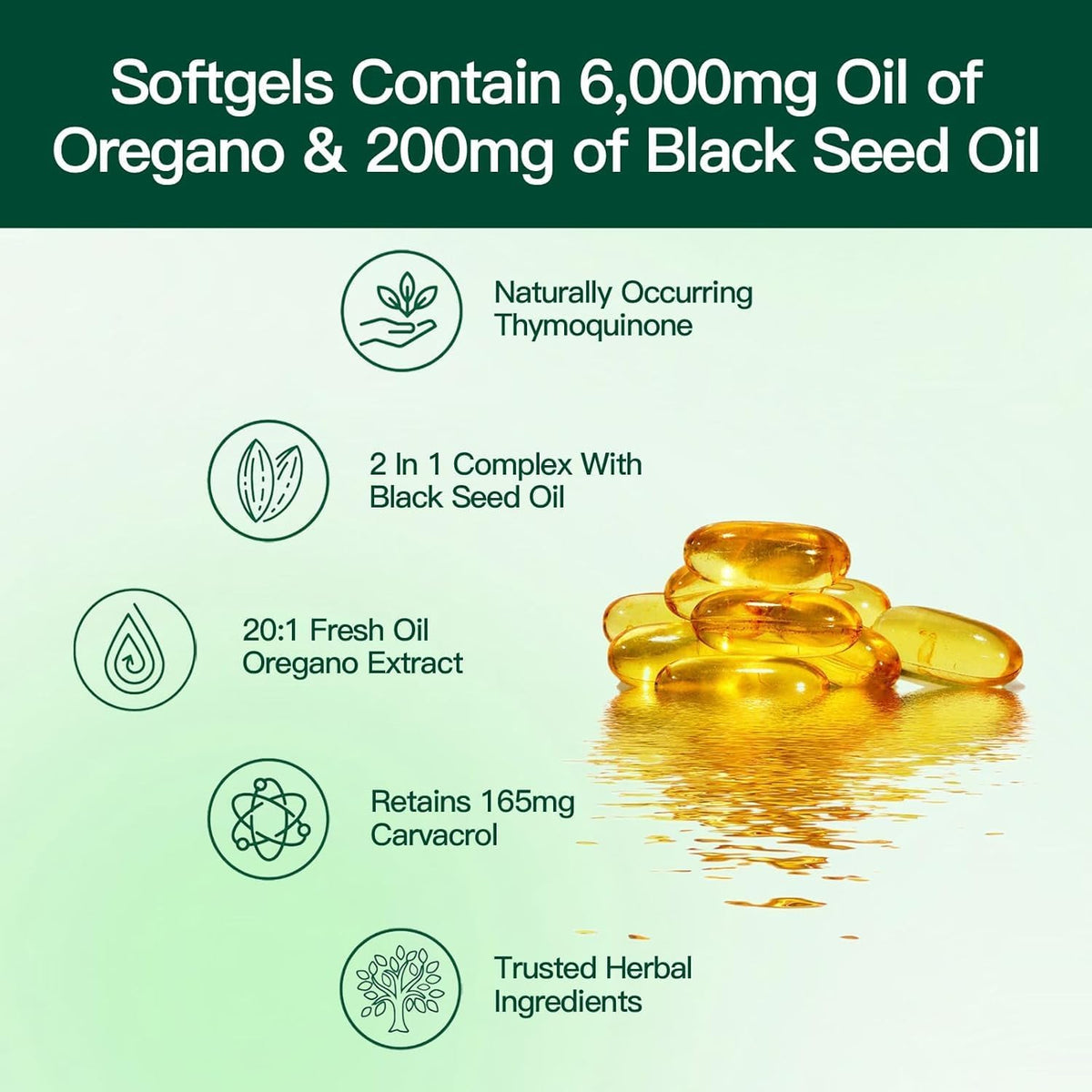 Oregano Oil Capsules with Black Seed Oil, Immune Support, 300ct