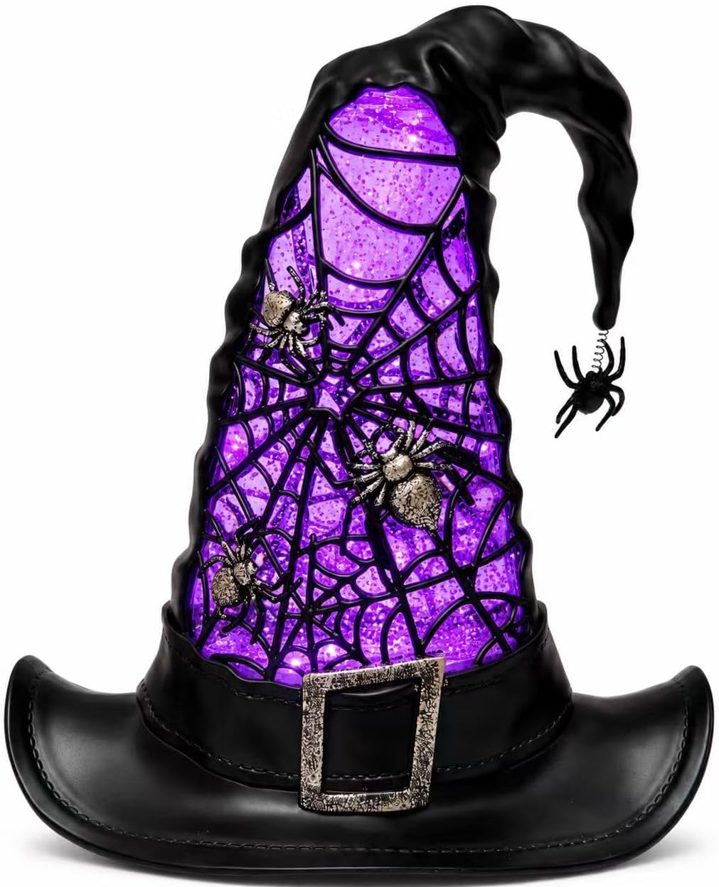 Witch hat Halloween centerpiece with purple LED swirling glitter light