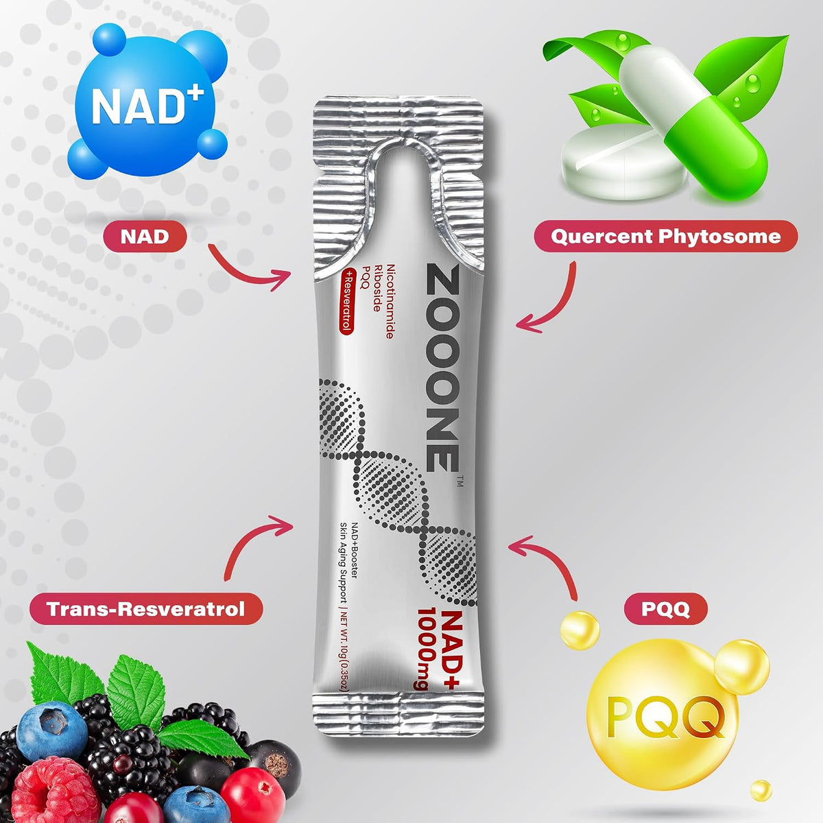 NAD+ Supplement with Resveratrol & PQQ, Cellular Energy, 30 Bars