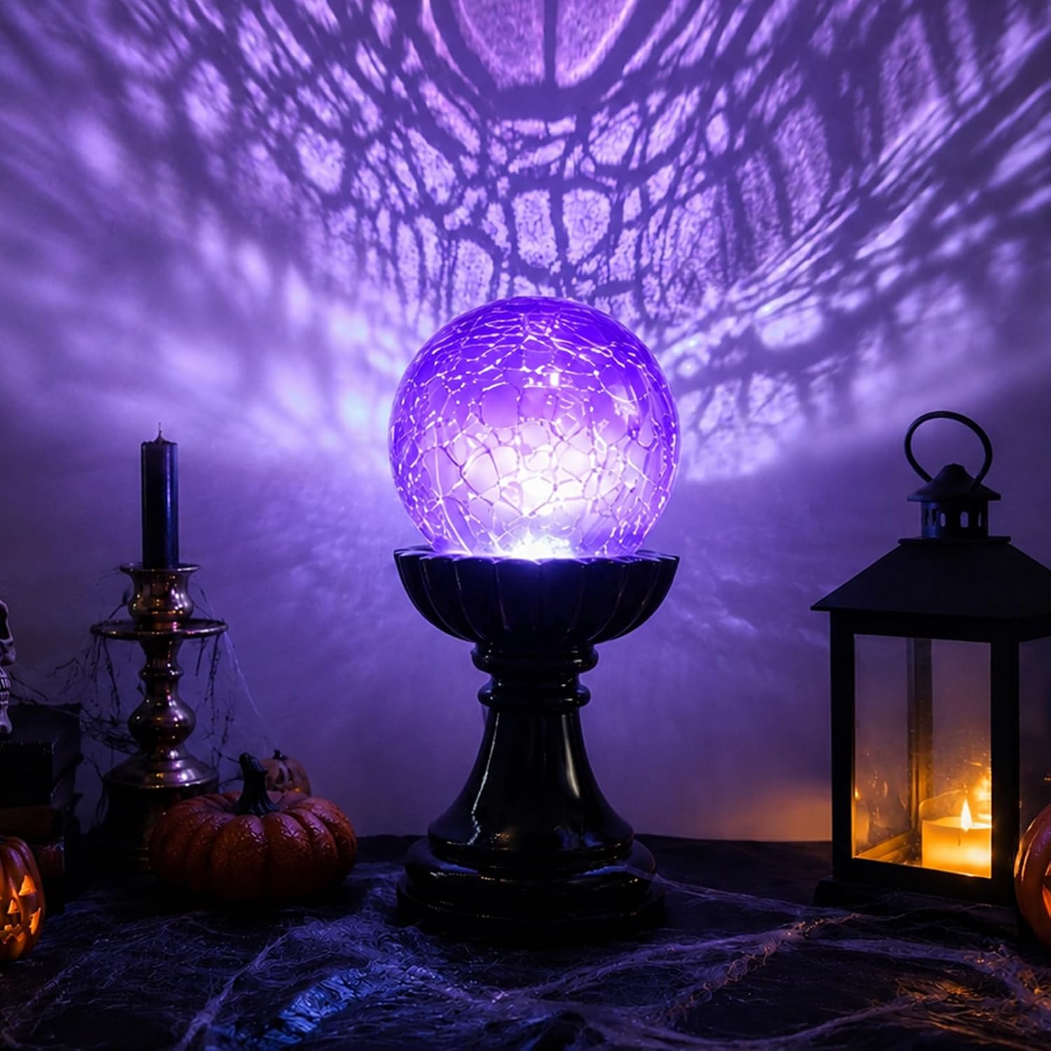 Halloween Crystal Ball Lamp, Purple LED Crackle Glass Globe