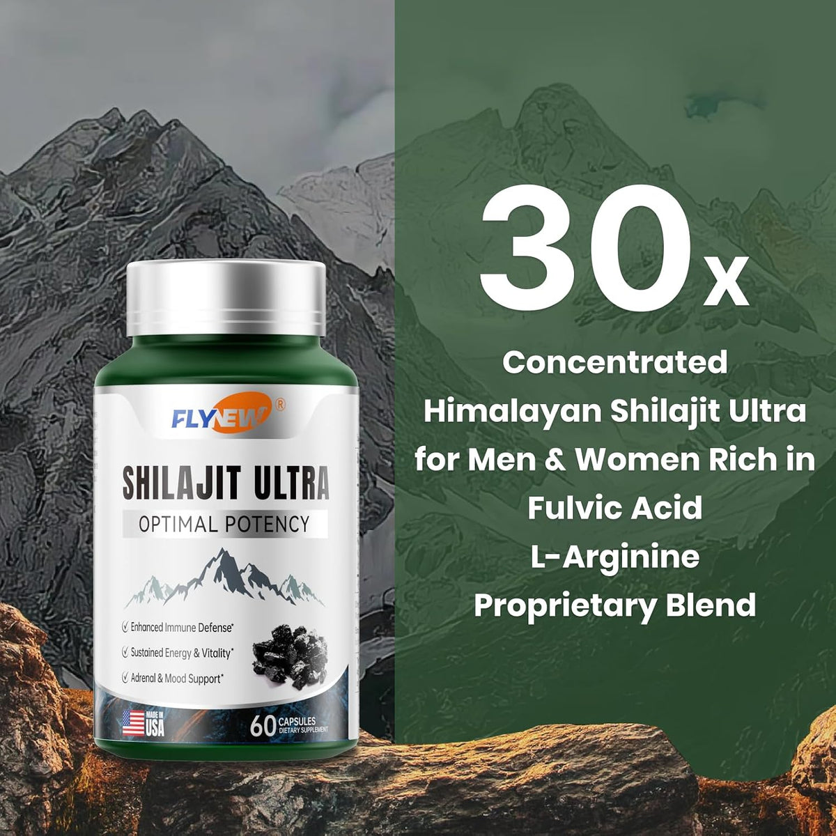 Shilajit Extract Capsules with L-Arginine, Energy & Vitality, 60ct