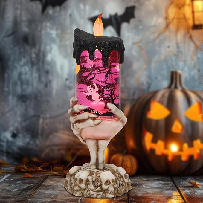 Halloween Snow Globe Candle – Witch LED Flameless Candle with Timer & Glitter