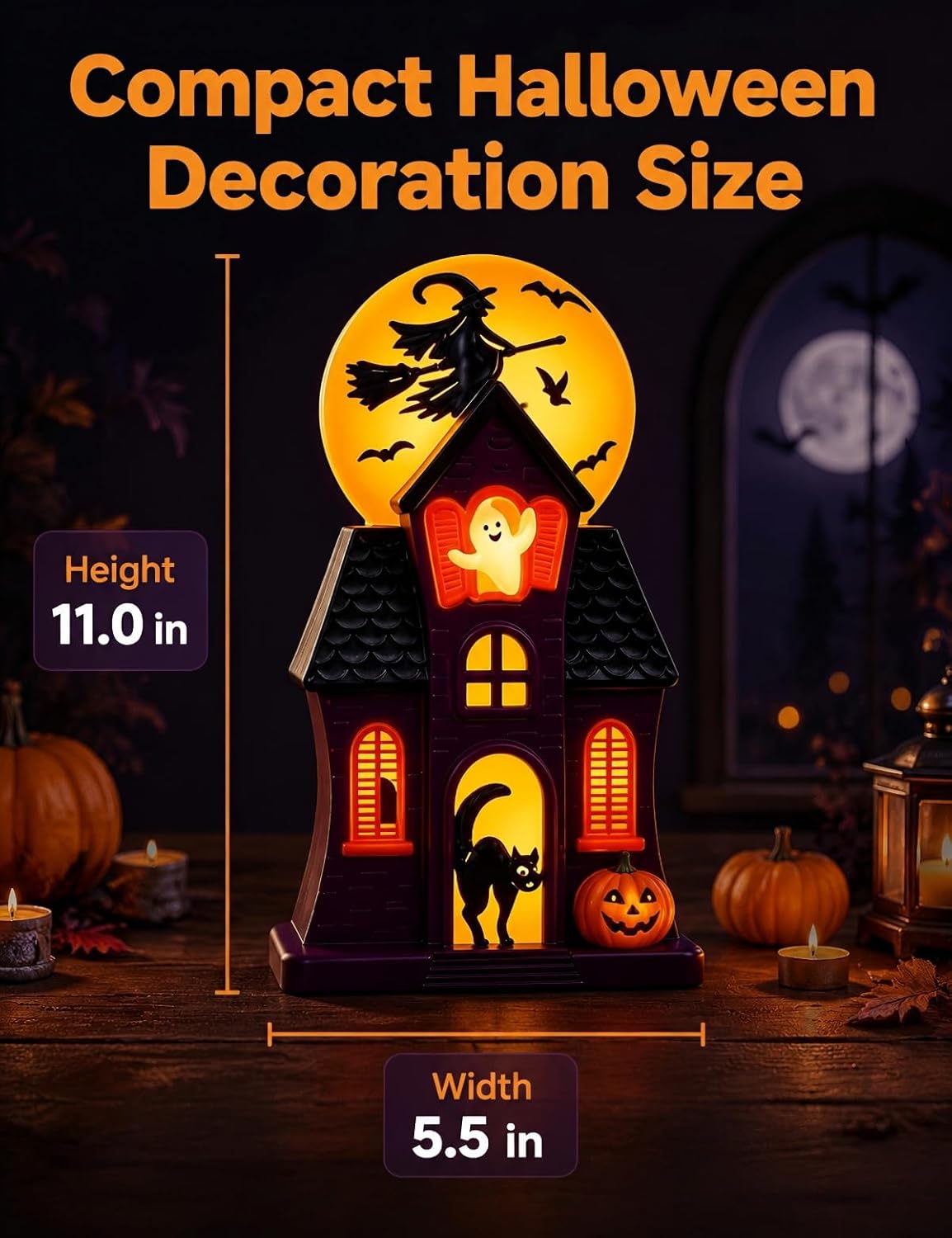 Halloween Haunted House Lamp – LED Resin Tabletop Decoration with USB