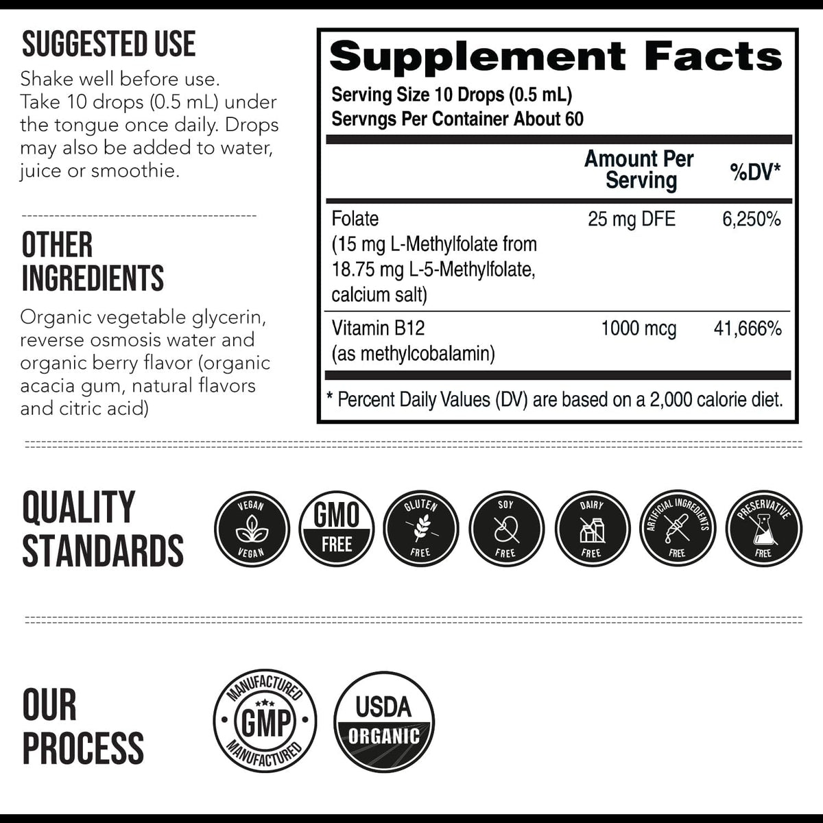 L-Methylfolate 15mg Drops with Methyl B12, Mood & Energy, Berry