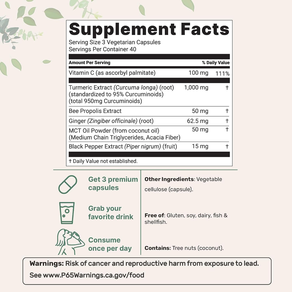 Turmeric Curcumin 1000mg, 6-in-1 Joint & Wellness Complex, 120ct